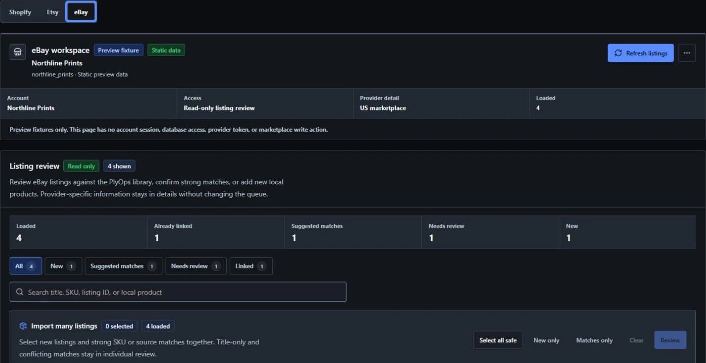 PlyOps eBay listing review workspace